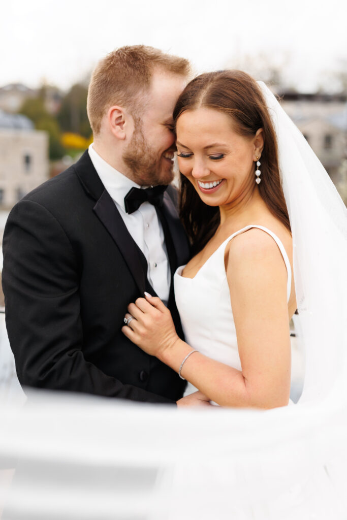 Bride and groom embracing at Elora 