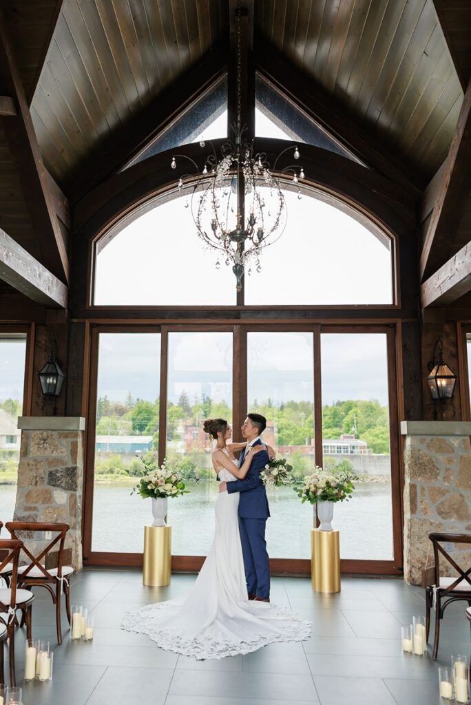 couple in the cambridge mill wedding pavilion 