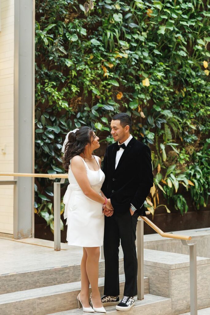 cambridge city hall wedding in atrium