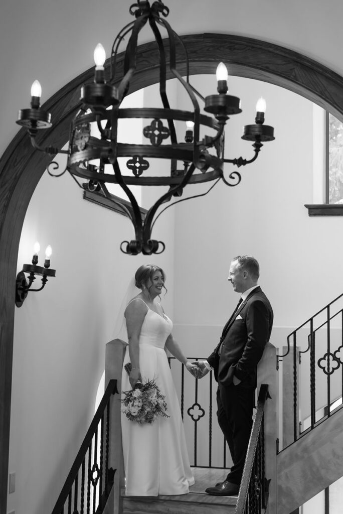 couple inside hauser hall wedding venue 