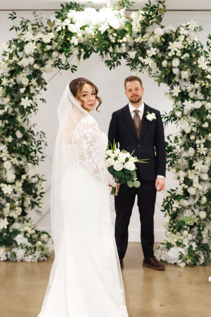 Bride and groom during their Kitchener City Hall wedding ceremony