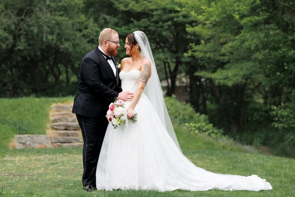 bride and groom at wedding venue near stratford