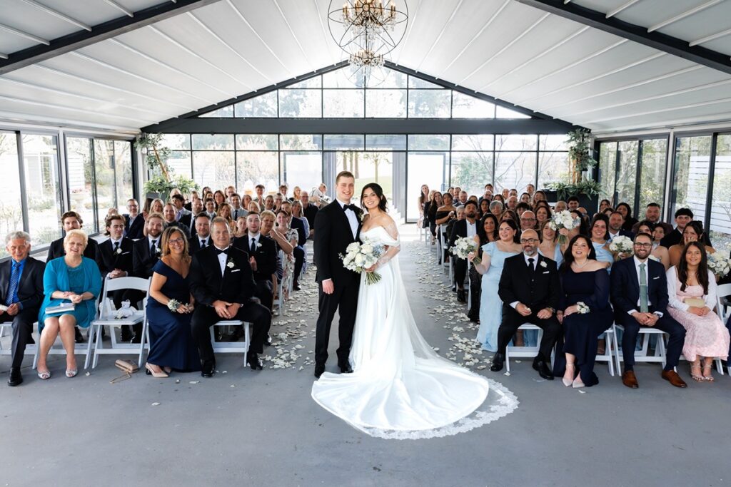 large group photo at whistle bear wedding ceremony